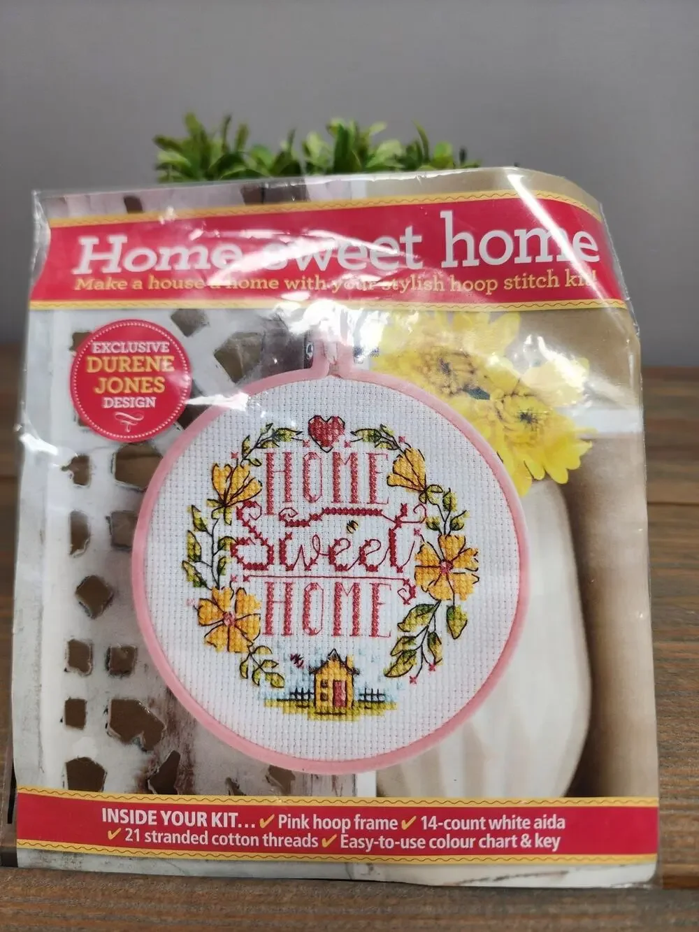 Cross Stitch Hoop Kit With Chart Home Sweet Home Flower Farmhouse Durene Jones